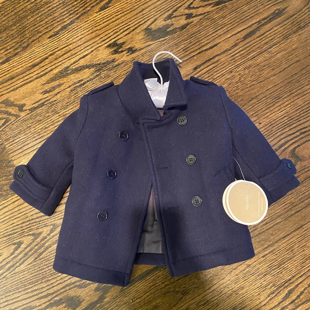 Egg baby navy pea coat size 3-6m nwt